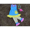 2015 new baby girl blue & yellow easter stripe pant set outfits with matching necklace and headband